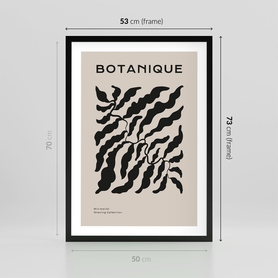 Plakat w ramie 50x70 - Księga Odbić - abstrakcyjne liśćie, roślinne motywy - rama czarna