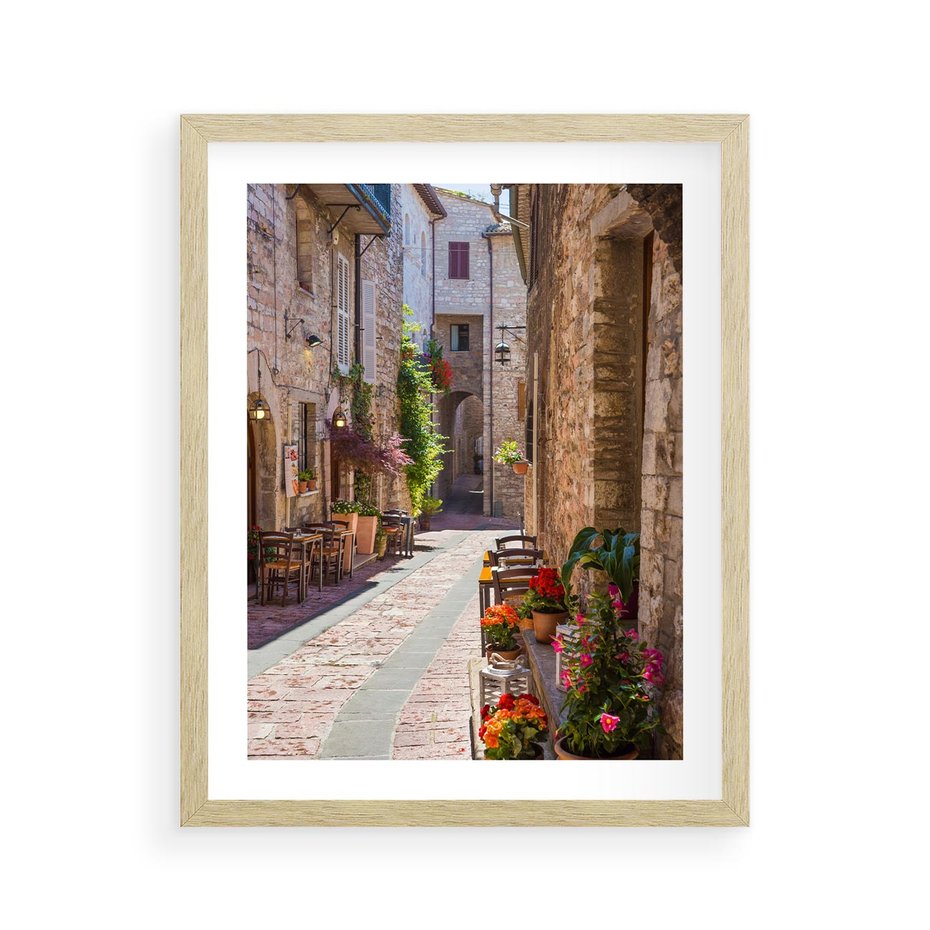 Plakat w ramie 40x50 - Malownicze Zakątki Miasta - uliczka, perspektywa - rama drewno