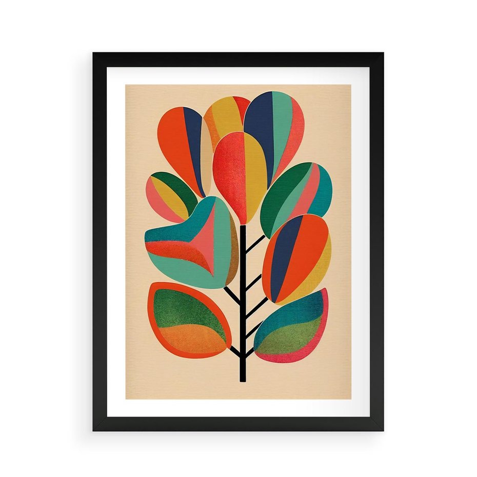 Plakat w ramie 50x70 - Wnętrza Kształtów - abstrakcyjny kolorowy tęczowy obraz, inspiracje roślinne - rama czarna