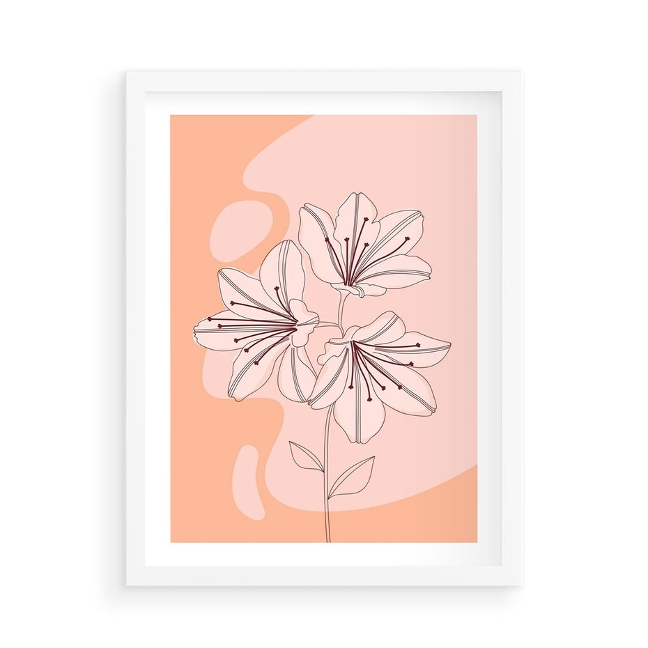 Plakat w ramie 50x70 - Kwiatowa Harmonia - minimalistyczny plakat, pudrowe kwiaty - rama biała