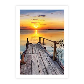 Plakat bez ramy 40x50 - Zachód nad jeziorem z pomostem - pomost, jezioro
