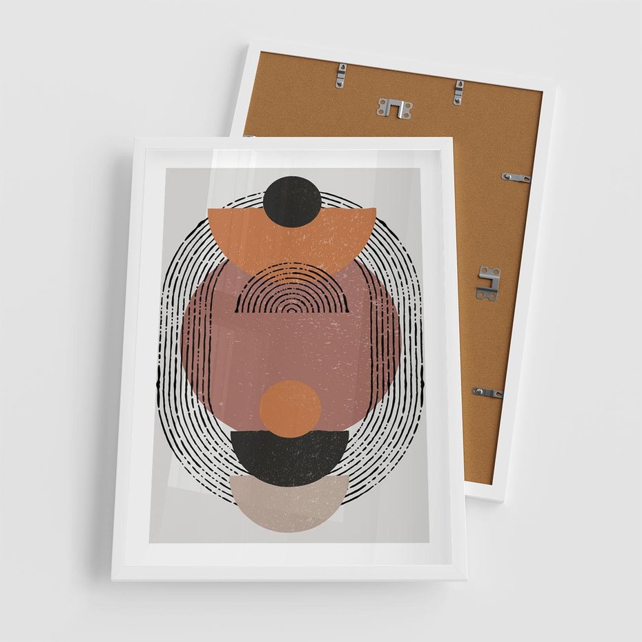 Plakat w ramie 50x70 - Abstrakcja w Odcieniach Brązu i Beżu - geometria, abstrakcyjna grafika - rama biała