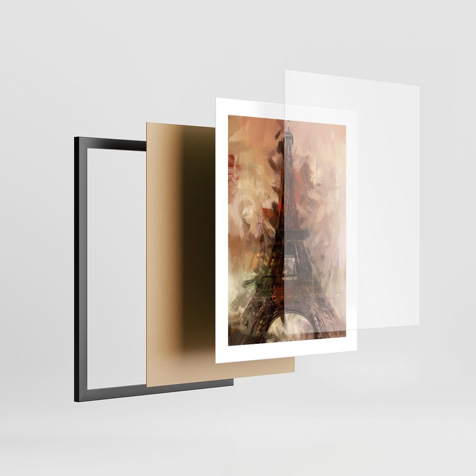 Plakat w ramie 30x40 - Abstrakcyjna Eiffla - miasto w nowej formie - Eiffla, abstrakcja - rama czarna