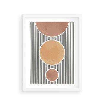 Plakat w ramie 30x40 - Taniec Linii - abstrakcyjna nowoczesna sztuka, koła okręgi - rama biała
