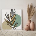 Obraz w ramie 80x80 - Migocące Ścieżki Wizji - abstrakcyjny obraz boho, liście - rama biała