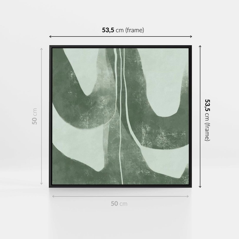 Obraz w ramie 50x50 - Nurtująca Kompozycja Zieleni - abstrakcyjne delikatne zielone linie, podobne do gałęzi kwiatów - rama czarna