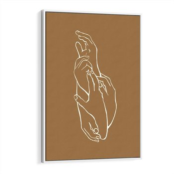Obraz w ramie 50x70 - Splecione Dłonie - szkic, minimalizm - rama biała