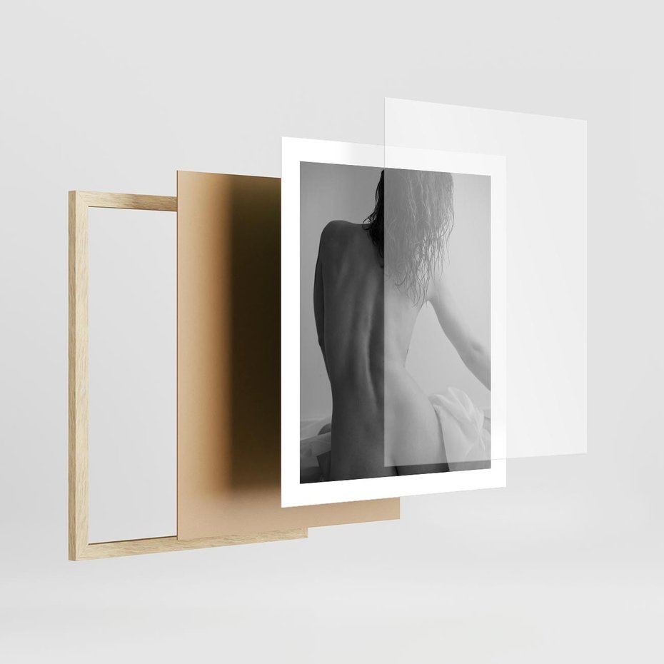 Plakat w ramie 40x50 - Piękno o Poranku - czarno biała fotografia, akt kobiecy - rama drewno
