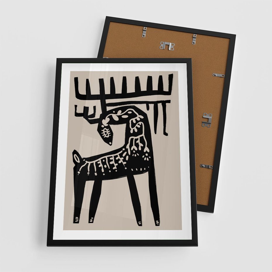 Plakat w ramie 50x70 - Konturem Zdefiniowany - skandynawska sztuka, jeleń - rama czarna