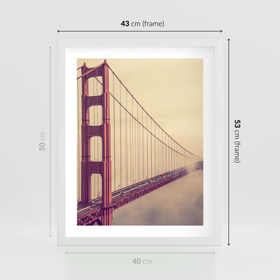 Plakat w ramie 40x50 - Most w mgle z perspektywą - most, perspektywa - rama biała