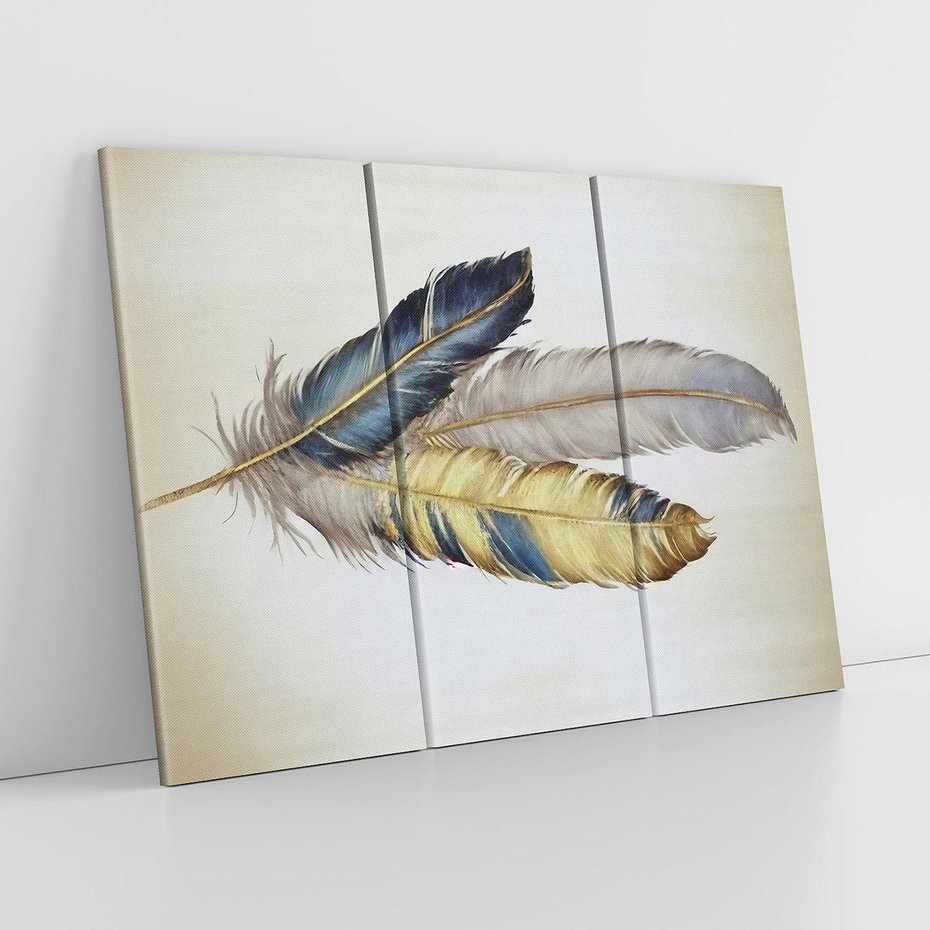Obraz na płótnie 120x80 - Granatowo-Złote Pióra - sztuka, granatowe i złote pióra