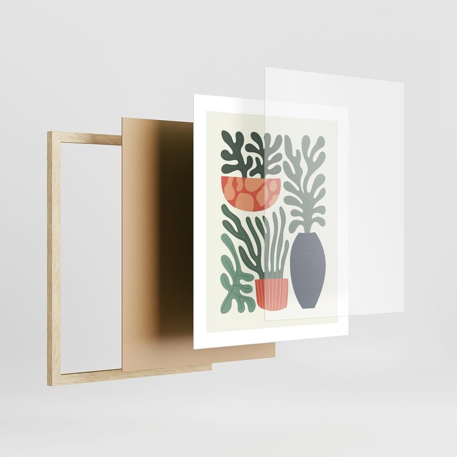 Plakat w ramie 40x50 - Abstrakcyjne Roślinne Formy - nowoczesna grafika, rośliny - rama drewno