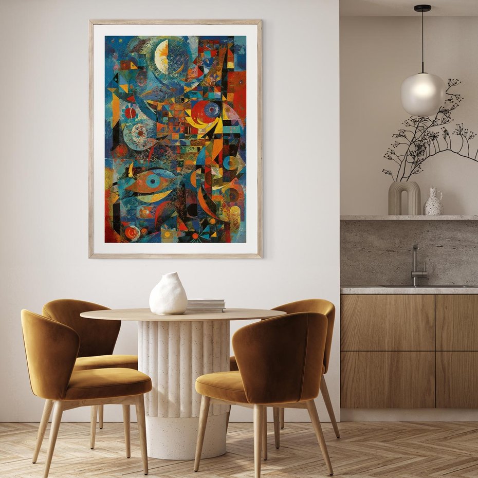 Plakat w ramie 30x40 - Migotliwe Przesunięcia Konturów - abstrakcyjny obraz, sztuka abstrakcji - rama drewno