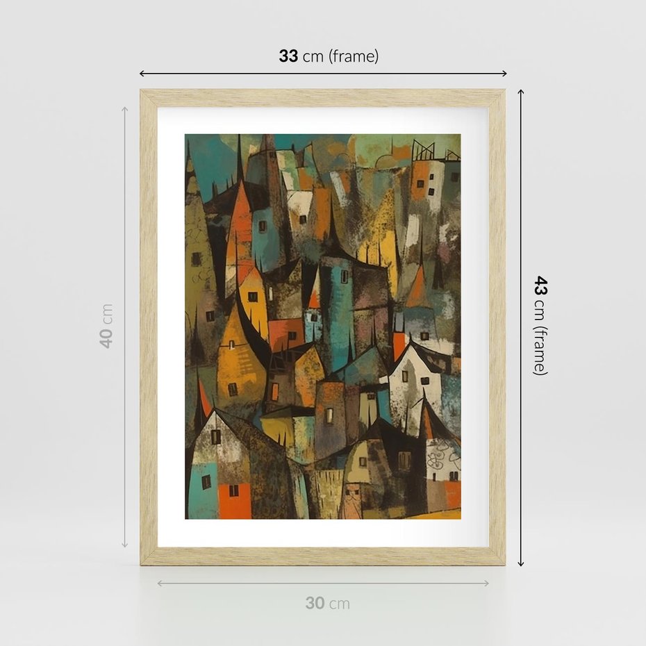 Plakat w ramie 30x40 - Przenikające Wizje - abstrakcyjny obraz, sztuka abstrakcji - rama drewno