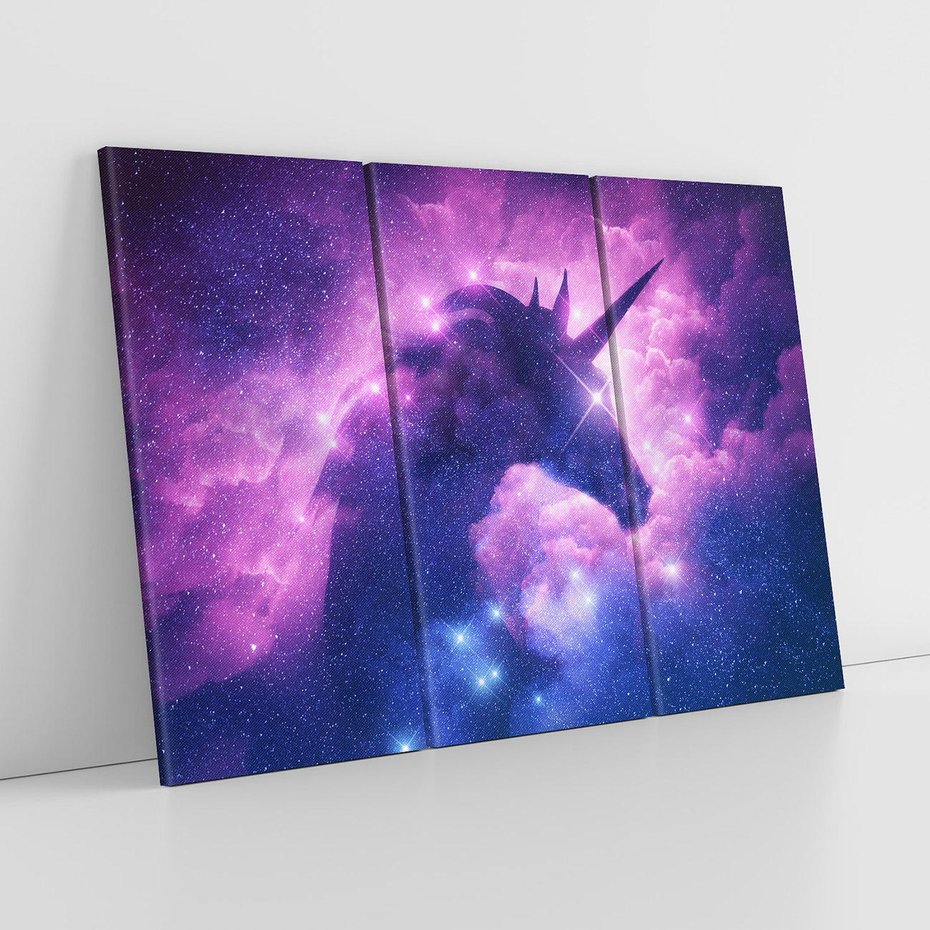 Obraz na płótnie 120x80 - Mityczna podróż - kosmos, jednorożec