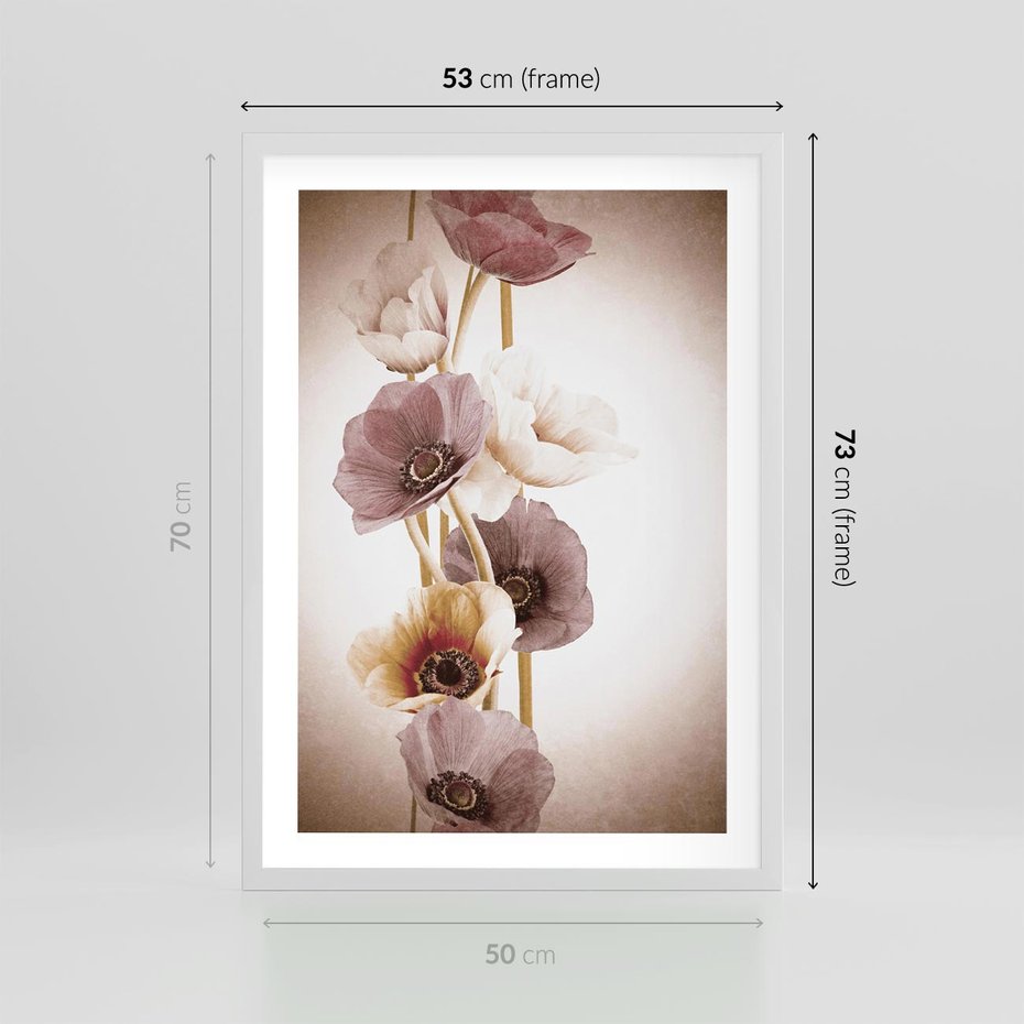 Plakat w ramie 50x70 - Eksplozja kolorów - akwarela, maki - rama biała