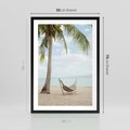 Plakat w ramie 50x70 - Relaks na plaży - palma, hamak - rama czarna