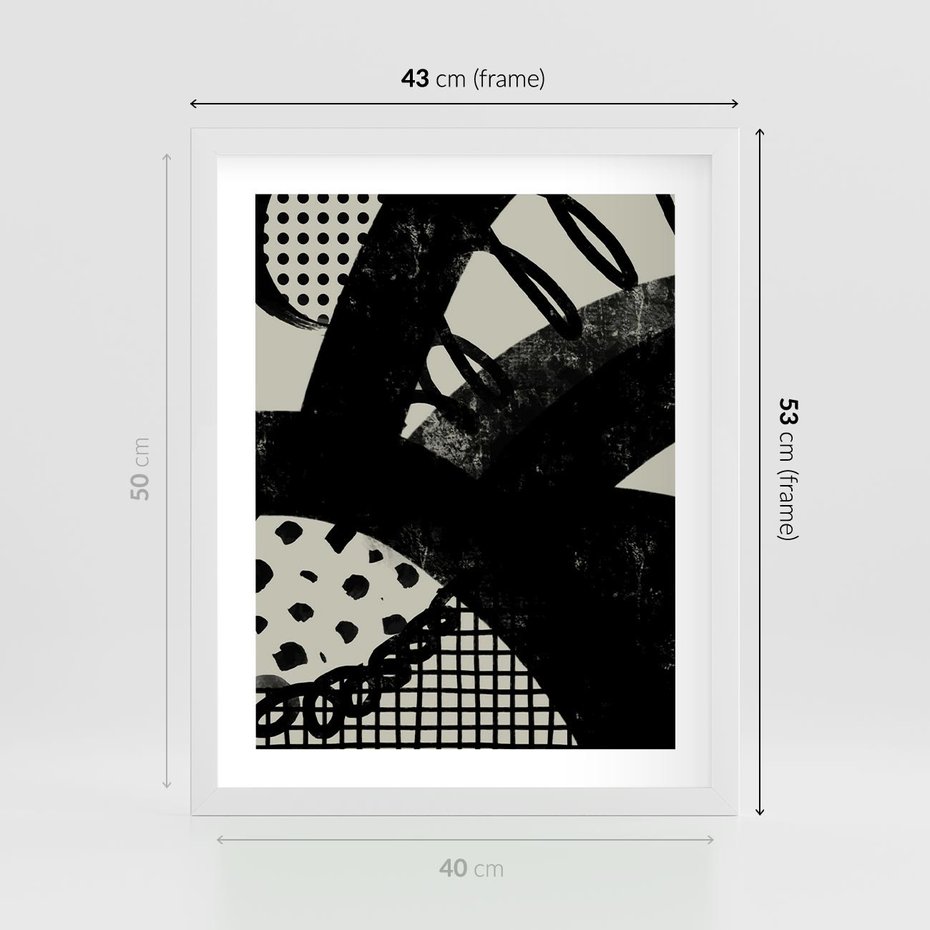 Plakat w ramie 40x50 - Nieznanie Zaskoczenia - bstrakcyjna mroczna kompozycja, nieregularne - rama biała