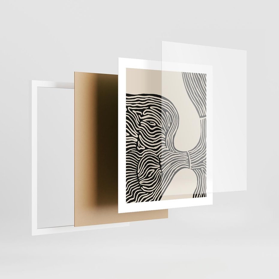 Plakat w ramie 40x50 - Harmonijne Kształty - abstrakcyjne ryciny, czarno biały - rama biała