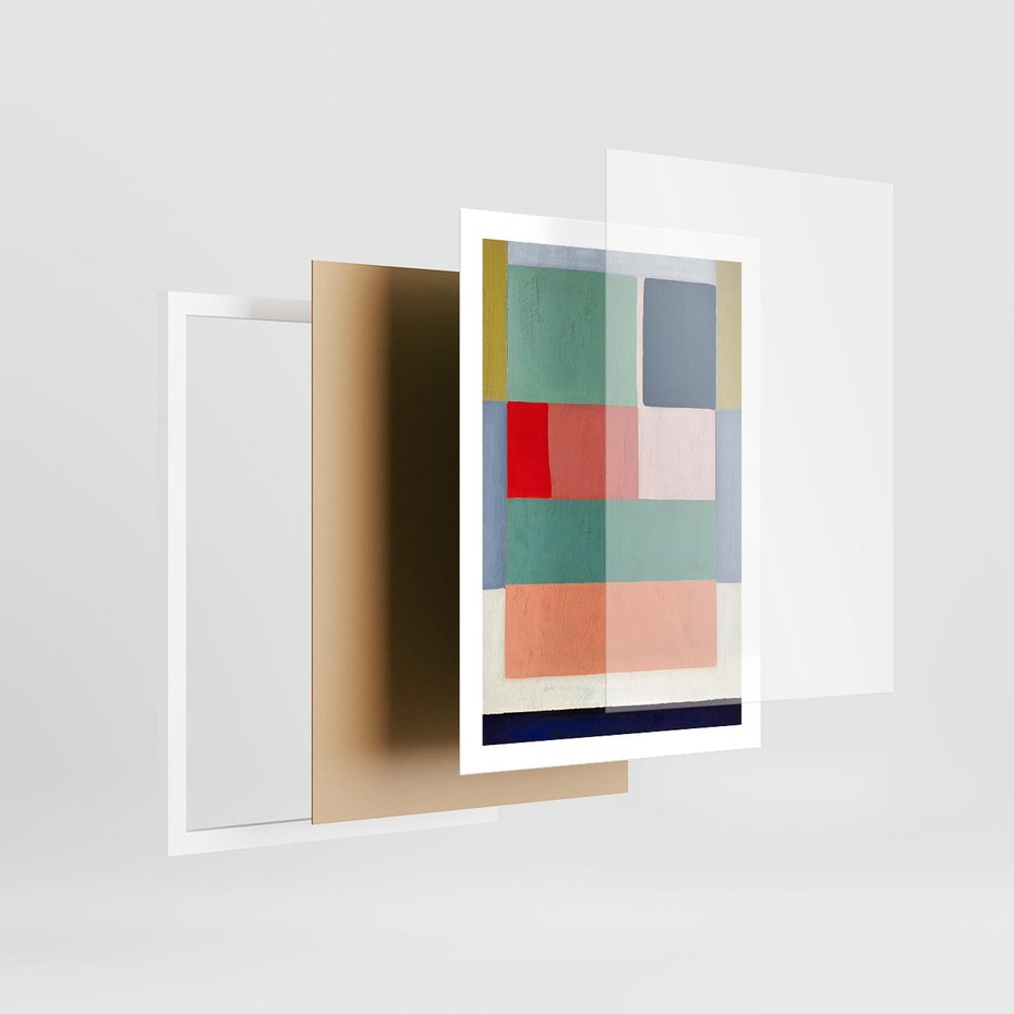 Plakat w ramie 50x70 - Bezgraniczne Nastroje Harmonii - abstrakcyjne geometryczne kształty, olejny obraz - rama biała