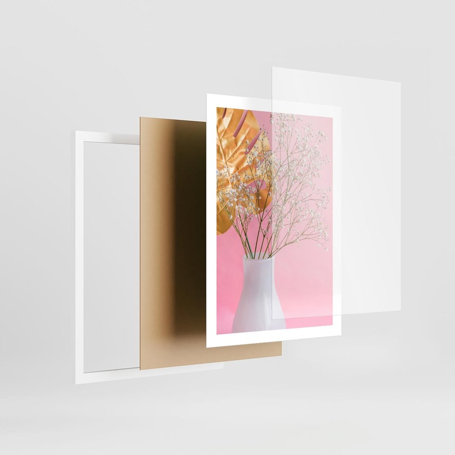 Plakat w ramie 50x70 - Przyjemność Złotej Natury - złote, liście - rama biała