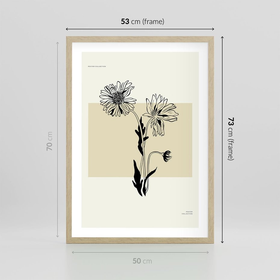 Plakat w ramie 50x70 - Kwiatowe Płótno - kwiaty, typografia - rama drewno