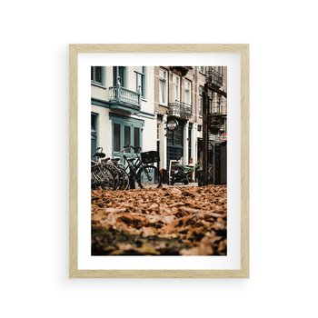 Plakat w ramie 30x40 - Rowery w Mieście pełnym Liści - rower, miasto - rama drewno