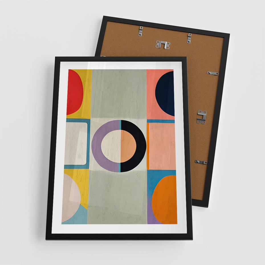 Plakat w ramie 50x70 - Taniec Kształtów Emocji - abstrakcyjne geometryczne kształty, olejny obraz - rama czarna