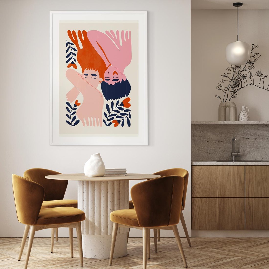 Plakat w ramie 30x40 - Miłość w Dwóch Sercach - miłość, para zakochanych - rama biała