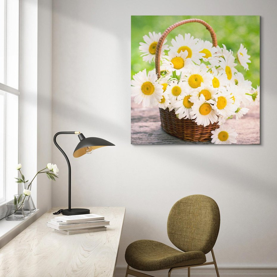 Obraz na płótnie 60x60 - Koszyk pełen kwiatów - koszyk, kwiaty