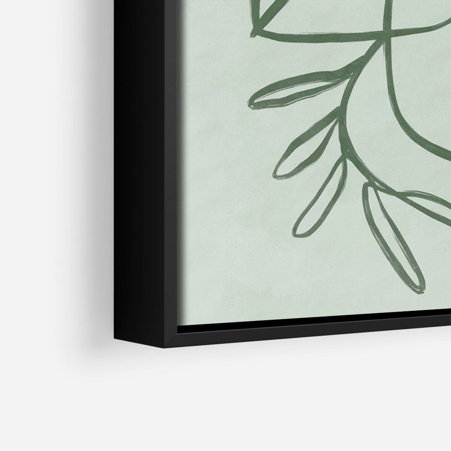 Obraz w ramie 50x70 - Energetyczne Odrodzenie Natury - abstrakcyjne delikatne zielone linie, podobne do gałęzi kwiatów - rama czarna