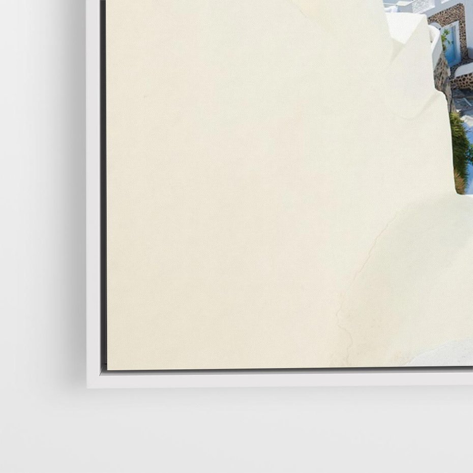 Obraz w ramie 120x80 - Malowniczy urok wyspy - Santorini, schodki - rama biała