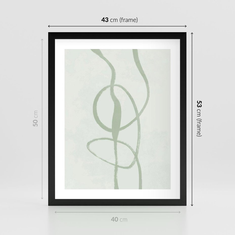 Plakat w ramie 40x50 - Zieleń Wewnętrznej Harmonii - zielona abstrakcja, zgaszona zieleń - rama czarna