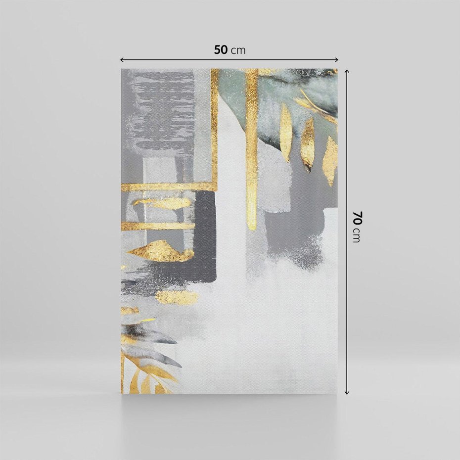 Obraz na płótnie 50x70 - Złote Palmy w Stylu Modern - geometryczne złote linie, szare tło