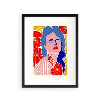 Plakat w ramie 40x50 - Nowoczesna Twarz - nowoczesna grafika, kolorowa twarz kobiety - rama czarna