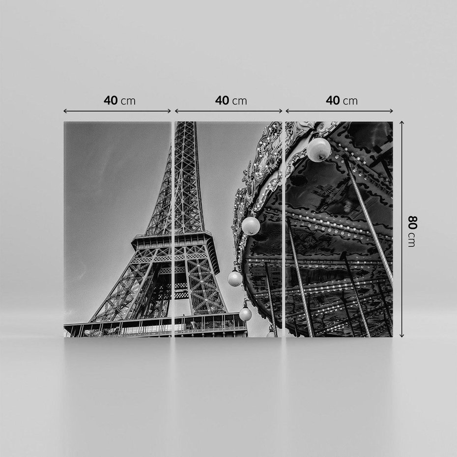 Obraz na płótnie 120x80 - Zabawa w Paryżu - czarno białe zdjecie, wieża eiffla