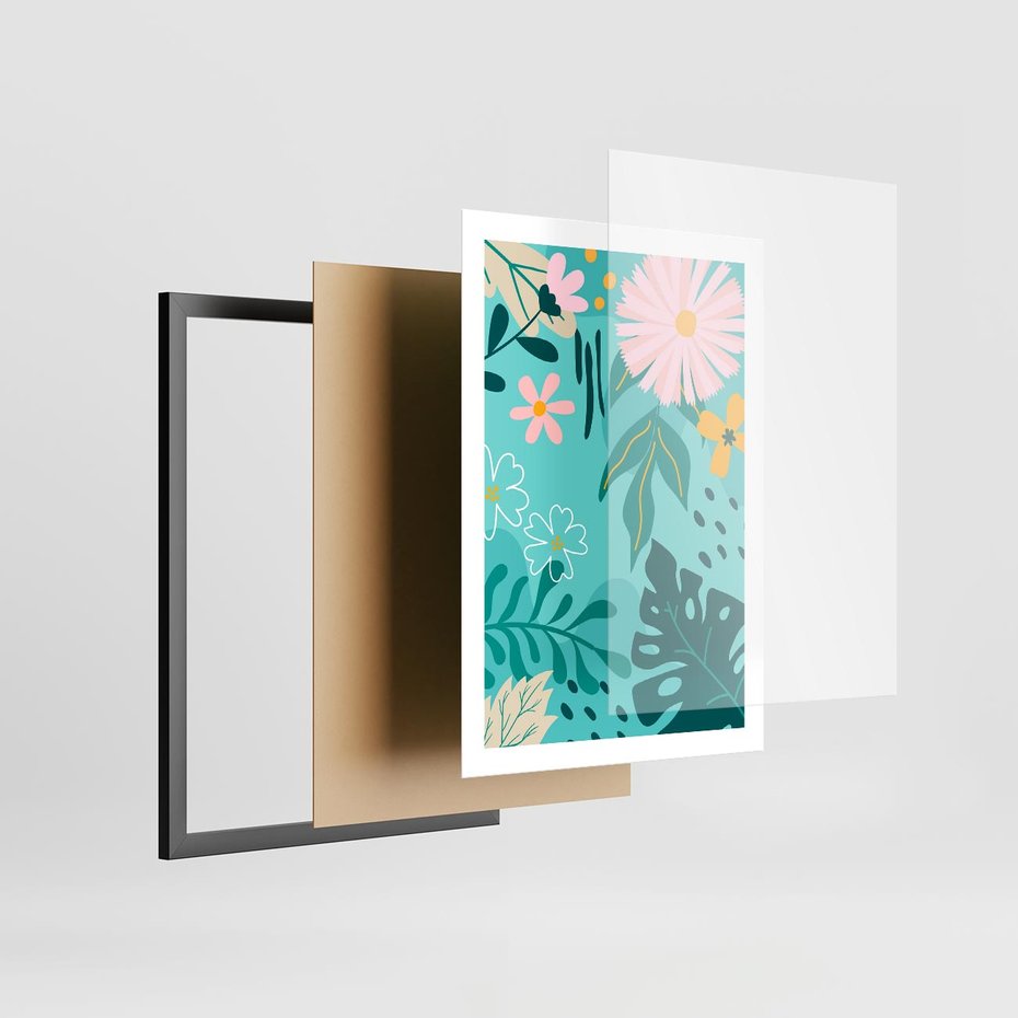 Plakat w ramie 50x70 - Kwiatowe Wibracje - pastelowa kompozycja, kwiaty - rama czarna