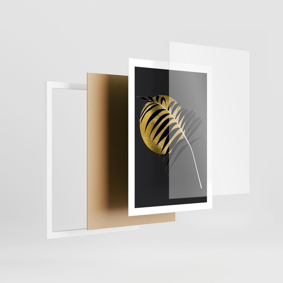 Plakat w ramie 50x70 - Egzotyczna Elegancja - palma, na czarnym tle - rama biała