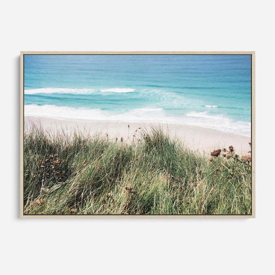 Obraz w ramie 70x50 - Harmonia Natury - widok z wydm, wydmy porośnięte trawami - rama drewno