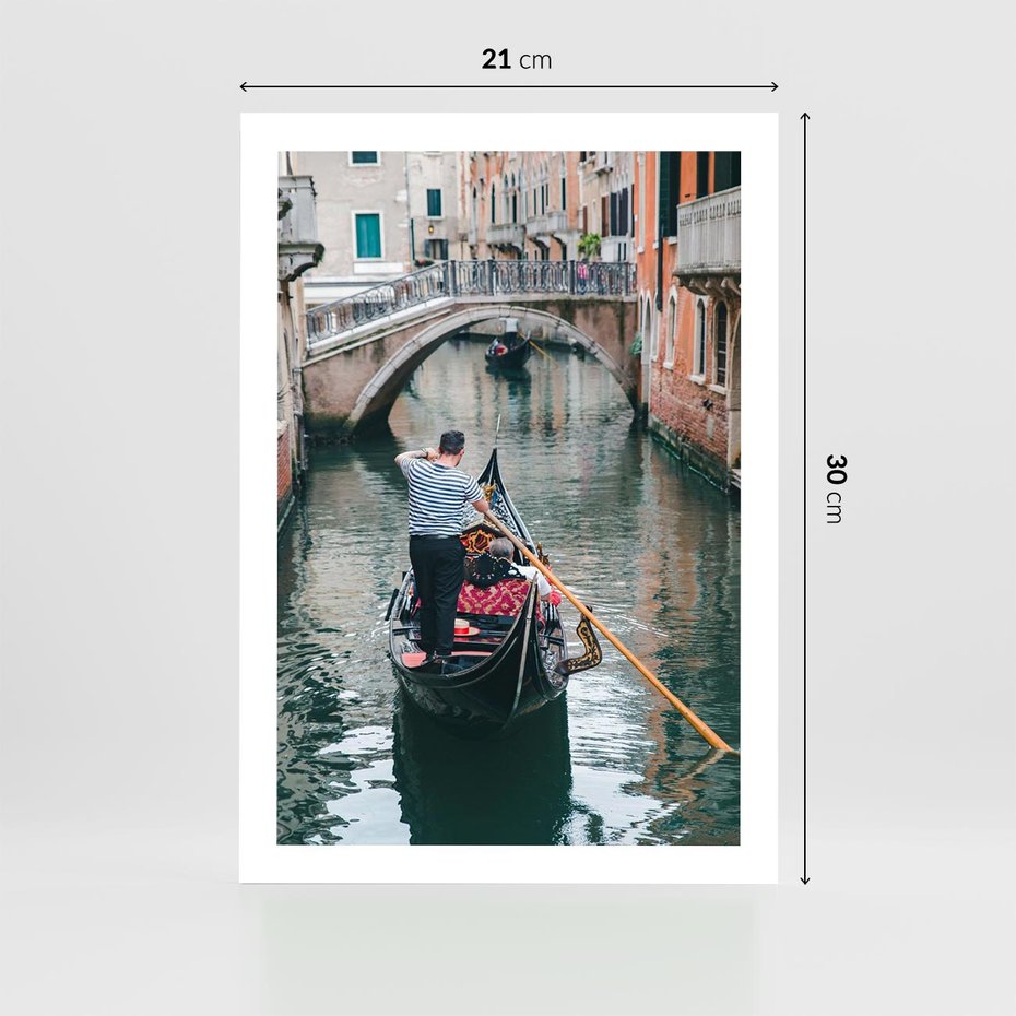 Plakat bez ramy 21x30 - Kanały Wenecji - gondola, Wenecja