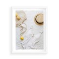 Plakat w ramie 50x70 - Moda na Wakacje: Cytrynowy Urok - kompozycja letnia, fashion - rama biała