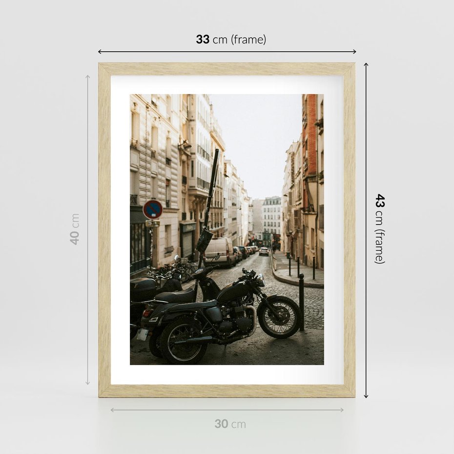 Plakat w ramie 30x40 - Ducha Przygody - motor, uliczka - rama drewno