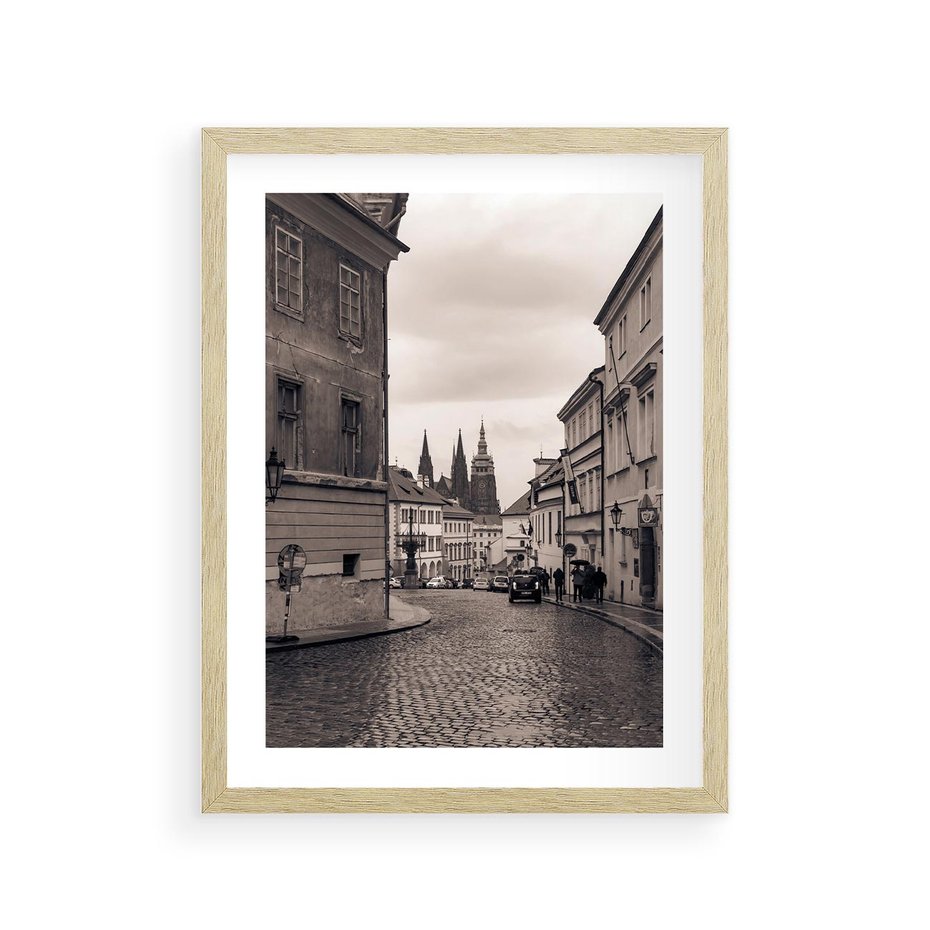 Plakat w ramie 30x40 - Przygoda Na Horyzoncie - uliczka, perspektywa - rama drewno