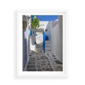 Plakat w ramie 50x70 - Uroki Santorini: Perspektywiczna Uliczka - uliczka, perspektywa - rama biała