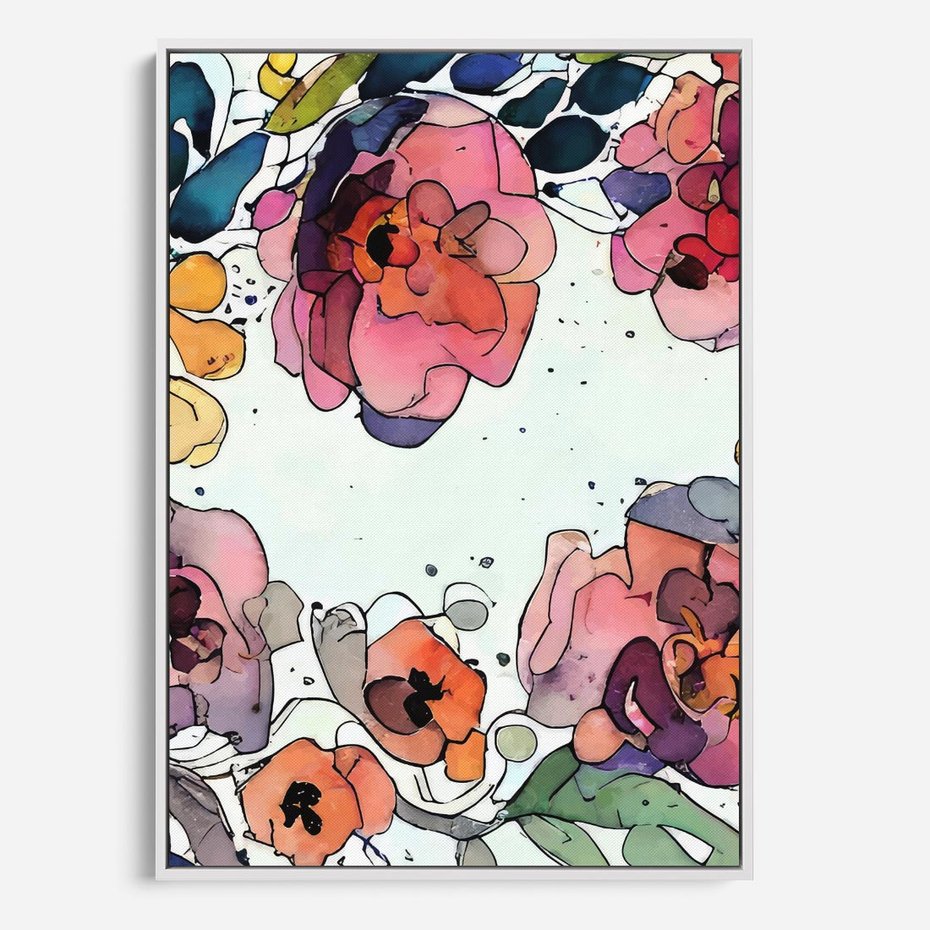 Obraz w ramie 80x120 - Rozkwitające marzenia - akwarelowe kwiaty, kolory - rama biała