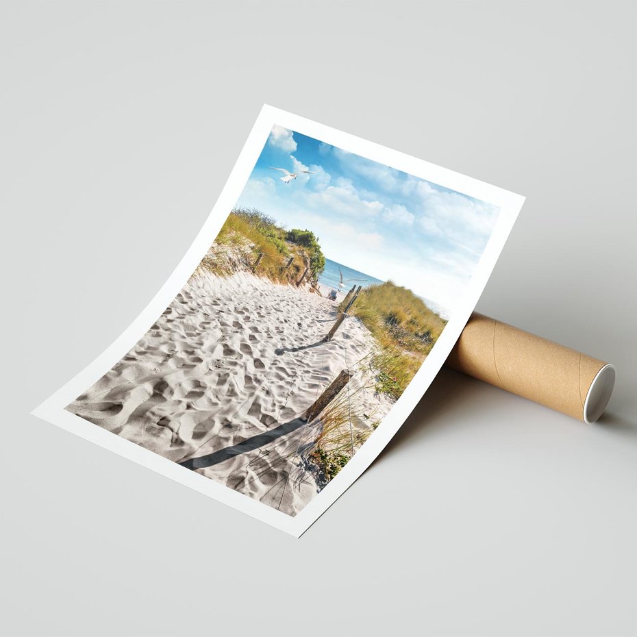 Plakat bez ramy 21x30 - Mewy nad Morzem - plaża, mewy