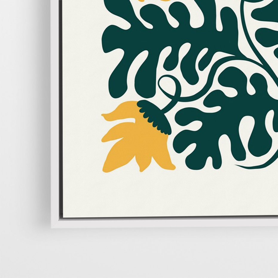 Obraz w ramie 70x100 - Impulsy Kreatywności - abstrakcyjne żółte kwiaty, kompozycja - rama biała