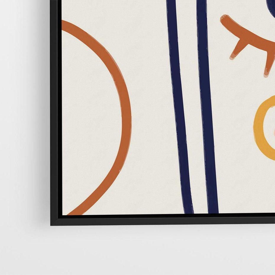 Obraz w ramie 50x50 - Manifestacje Dziwności - abstrakcja w stylu picasso, beżowe tło - rama czarna