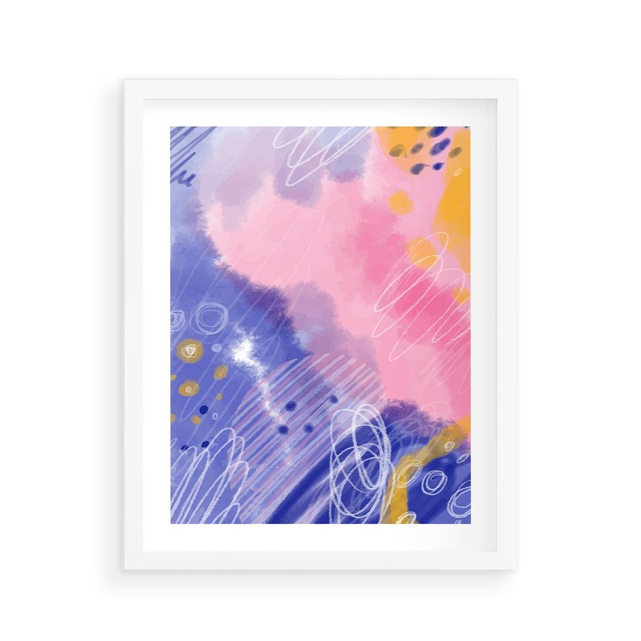 Plakat w ramie 40x50 - Migocące Granice Kształtów - abstrakcyjny plakat, pastelowe kolory - rama biała