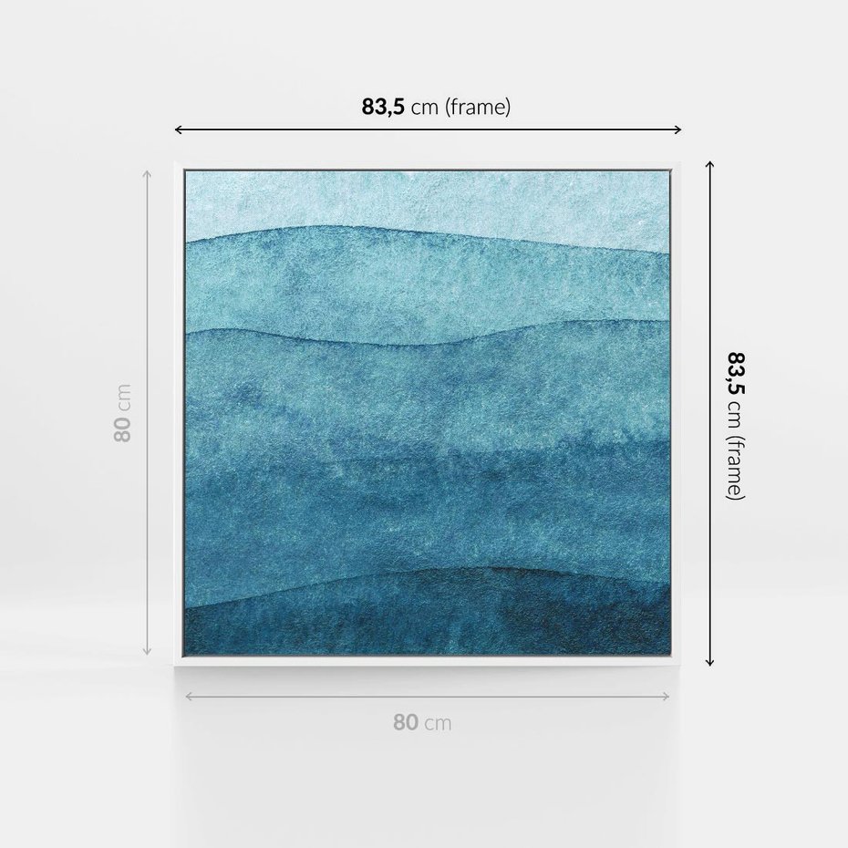 Obraz w ramie 80x80 - Kolorowe fale akwareli - akwarela, fale - rama biała